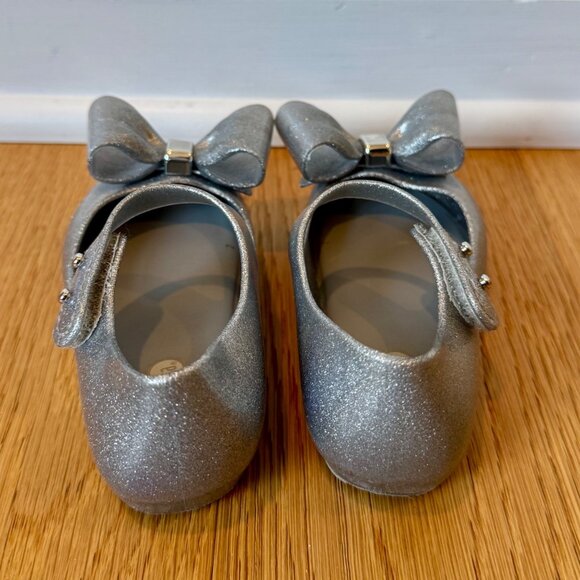 Mini Melisa Silver Glitter Toddler Dress Shoes Size 8 with Bow Ultragirl BB Flat - Picture 4 of 6